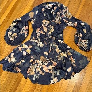 Baltic Born Floral Long Sleeve Dress - Navy and Beige